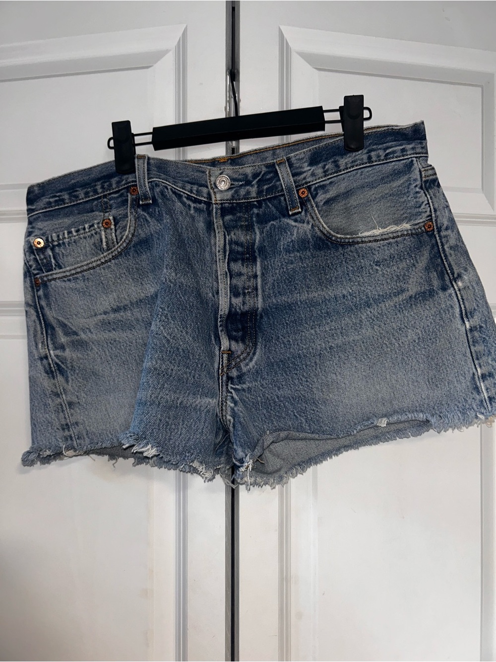 Levi's Distressed Light Blue Denim Cutoff Shorts 36x30 501